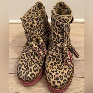 SIBYL VANE Women’s Leopard Print Tassel Detail Pink Trim Chunky Sole Boots